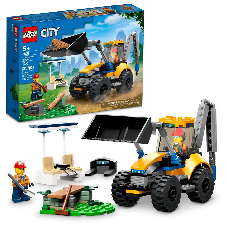 LEGO City Construction Digger front view showcases tool-ready design for imaginative play.