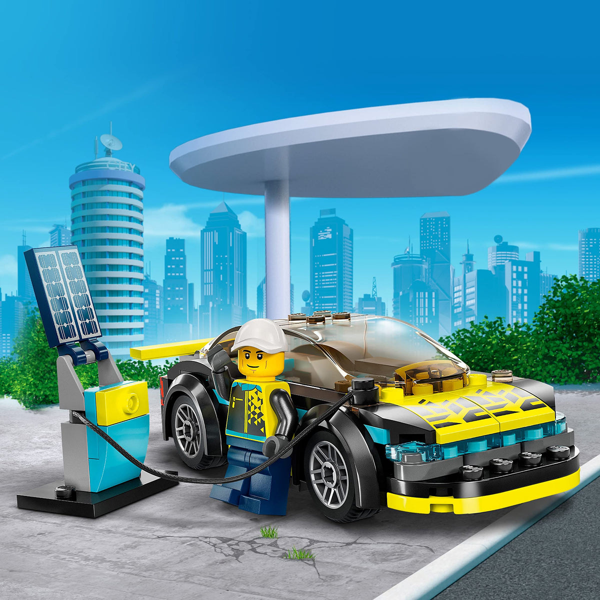 LEGO City Electric Sports Car cockpit with minifigure enables driving-role play