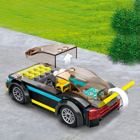 LEGO City Electric Sports Car neon-yellow accents boost visibility during imaginative driving