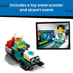 LEGO City Emergency Air Ambulance minifigs: pilot, doctor, paramedic, skier
