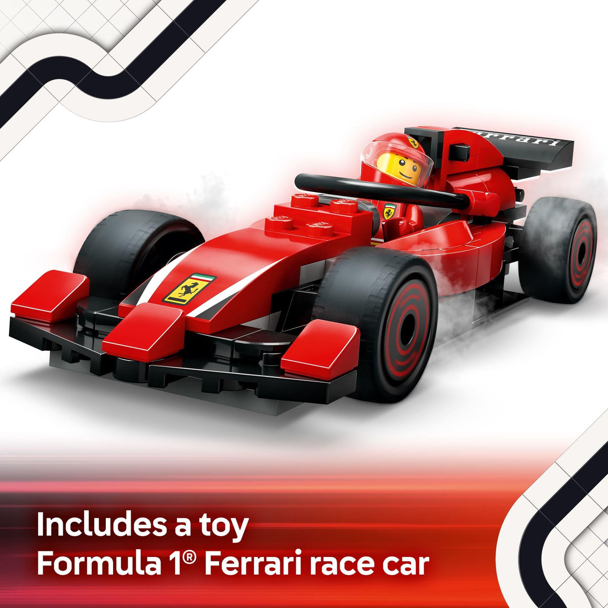 LEGO City F1 Ferrari car build inspires creative engineering playtime.