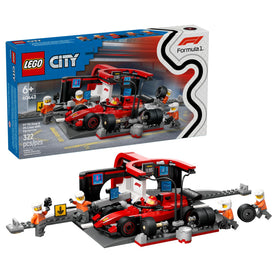 LEGO City F1 pit-stop with Ferrari car fuels imaginative racing play and teamwork.