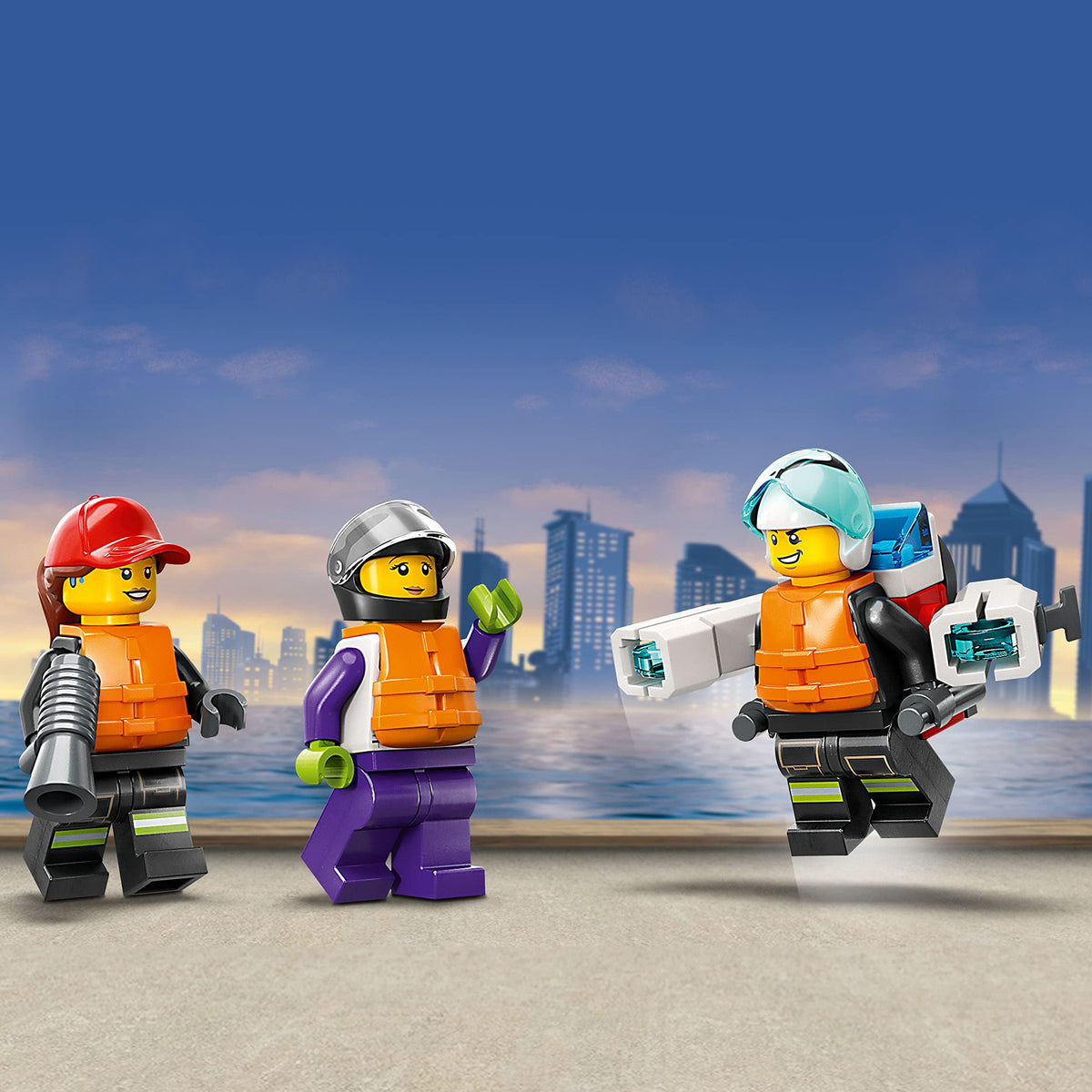 LEGO City Fire Rescue Boat floating on water enables realistic aquatic missions