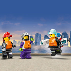 LEGO City Fire Rescue Boat floating on water enables realistic aquatic missions