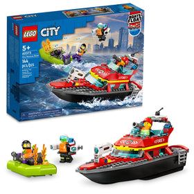 LEGO City Fire Rescue Boat front view highlights action-ready design for imaginative play