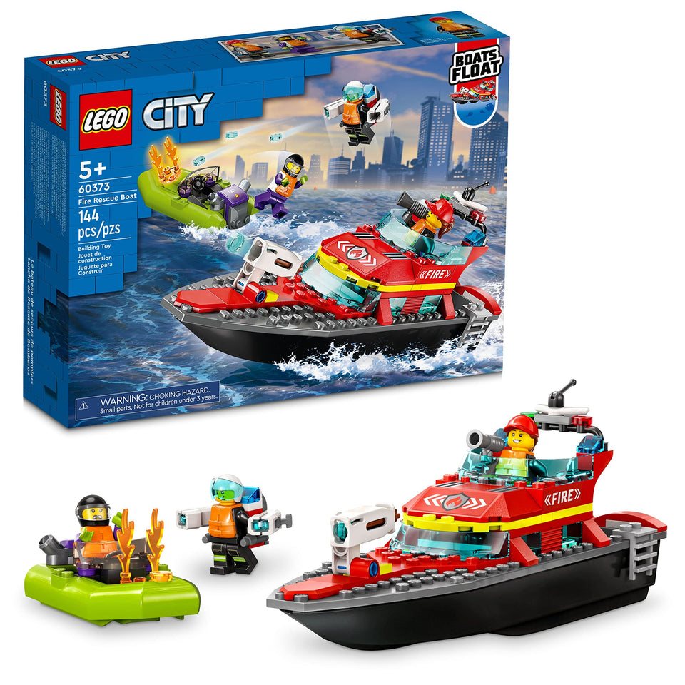 LEGO City Fire Rescue Boat front view highlights action-ready design for imaginative play