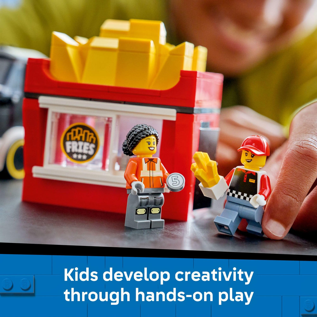 LEGO City Fries Food Truck hood engine reveals engine details for role-play