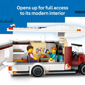 LEGO City Holiday Adventure Camper Van exterior and interior access for building play.