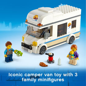 LEGO City Holiday Camper Van removable roof demonstrates quick access for playtime.