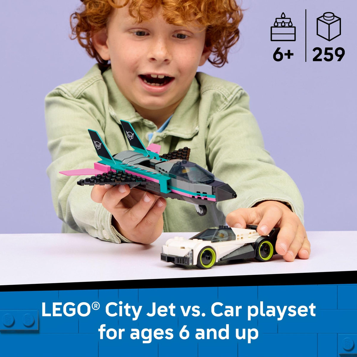LEGO City Jet vs Car 60489 car close-up showing the racing cockpit.