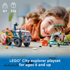 LEGO City Jungle Explorer Off-Road Truck side view highlights rugged tires for adventurous play.