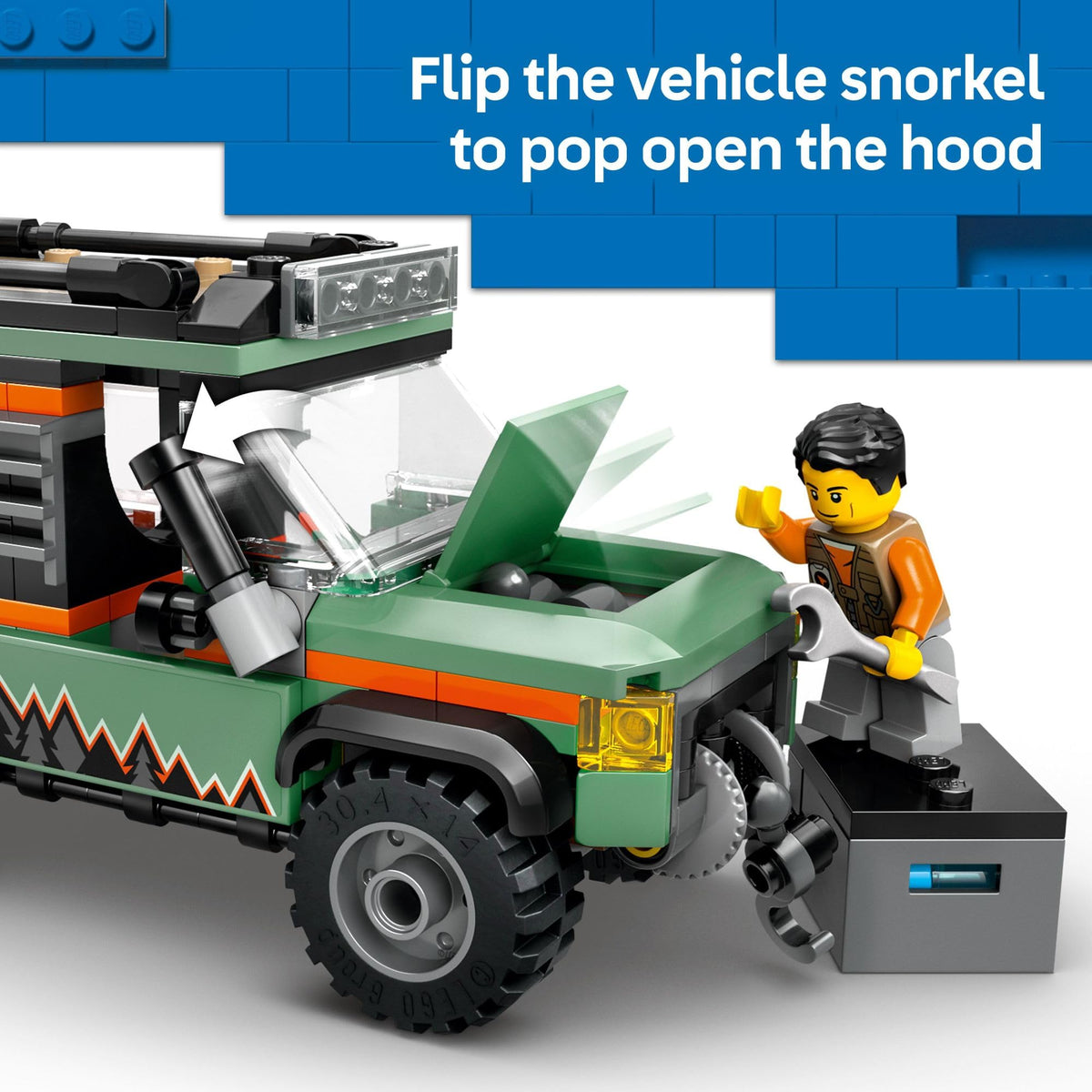 LEGO City Off-Road 4x4 Mountain Truck adventurer minifigure ready for off-road.