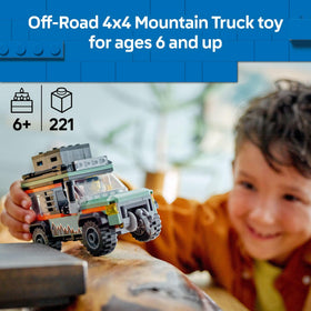 LEGO City Off-Road 4x4 Mountain Truck winch in action for steep climbs.
