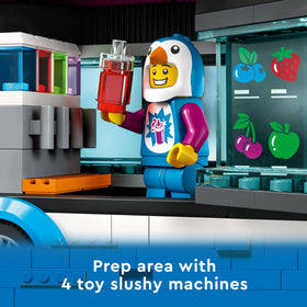 LEGO City Penguin Slushy Van interactive build and play area highlighting the four machines