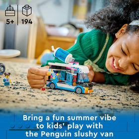 LEGO City Penguin Slushy Van open side panel reveals four fruity flavor machines for pretend treats