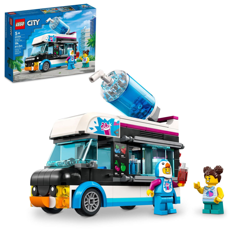 LEGO City Penguin Slushy Van side view with serving window and four drinks for imaginative play