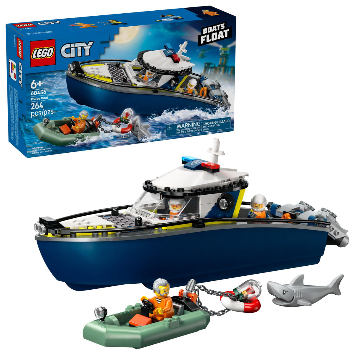 LEGO City Police Boat Chase patrol boat on water for exciting harbor adventures