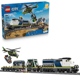 LEGO City Police Train Heist locomotive in motion for action-packed storytelling