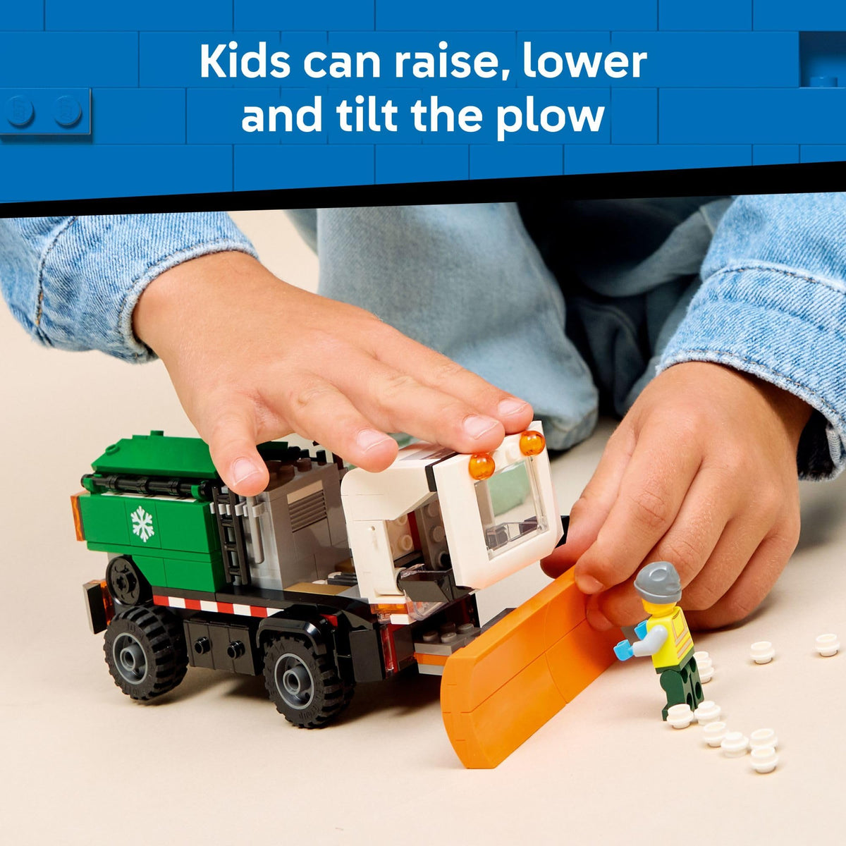 LEGO City Snowplow 60490 tilting cab for engine access during play