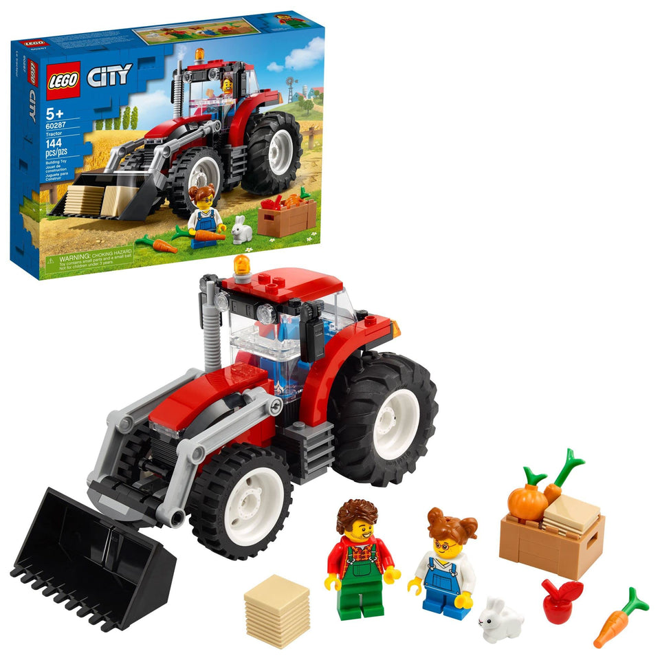 LEGO City tractor 60287 front view for realistic farm play and construction learning