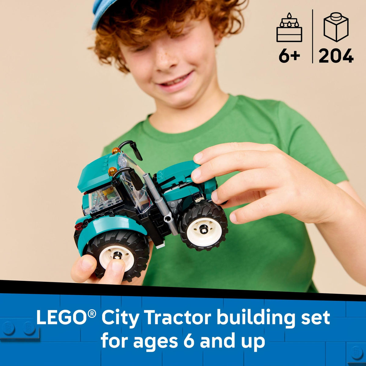 LEGO City Tractor cab roof removal with farmer minifigure.