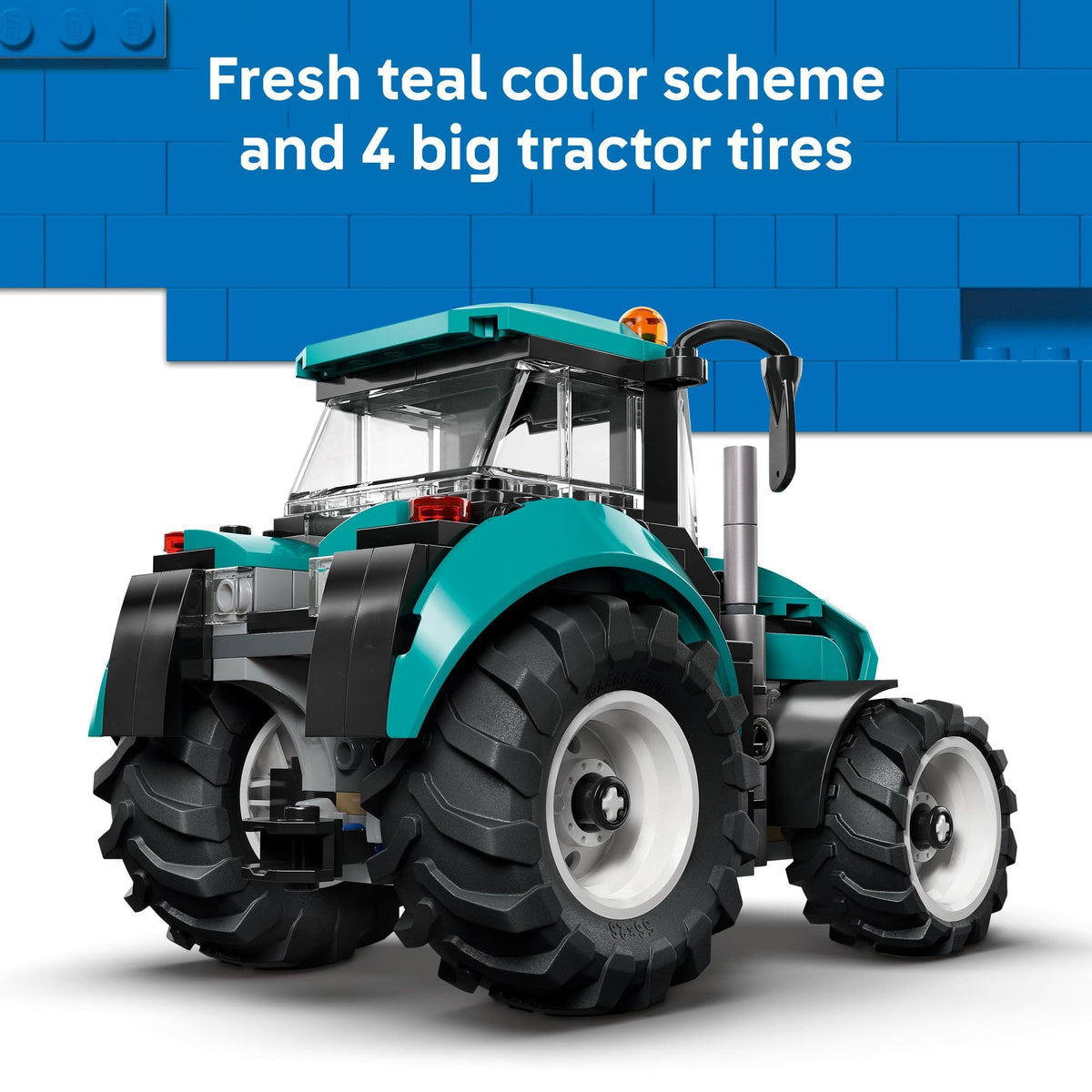 LEGO City Tractor engine hood open showing accessible engine detail.