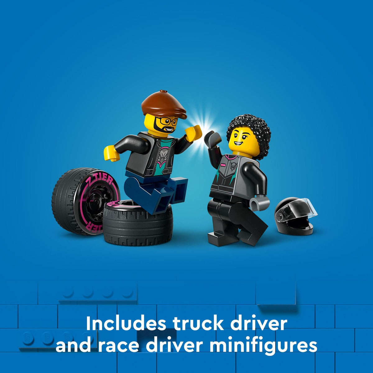 LEGO City truck driver minifigure prepared for road-side adventures and roles.
