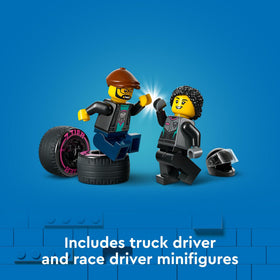 LEGO City truck driver minifigure prepared for road-side adventures and roles.