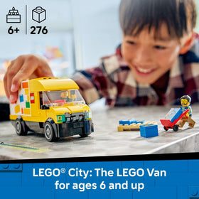LEGO City van hood open reveals engine bay for interactive play.