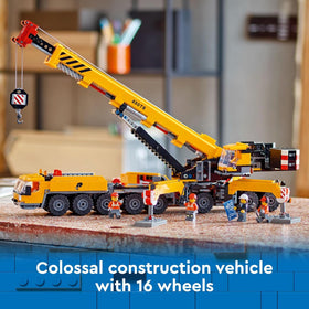 LEGO City Yellow Mobile Construction Crane with boom extended for dynamic building action