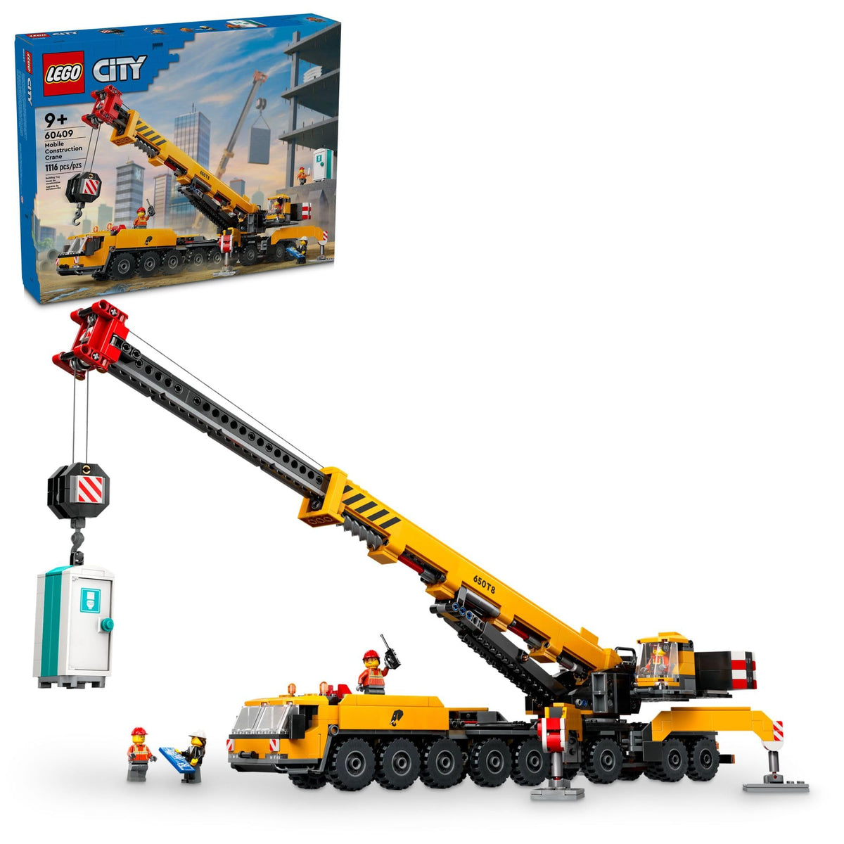 LEGO City Yellow Mobile Construction Crane front view for imaginative play with realistic details