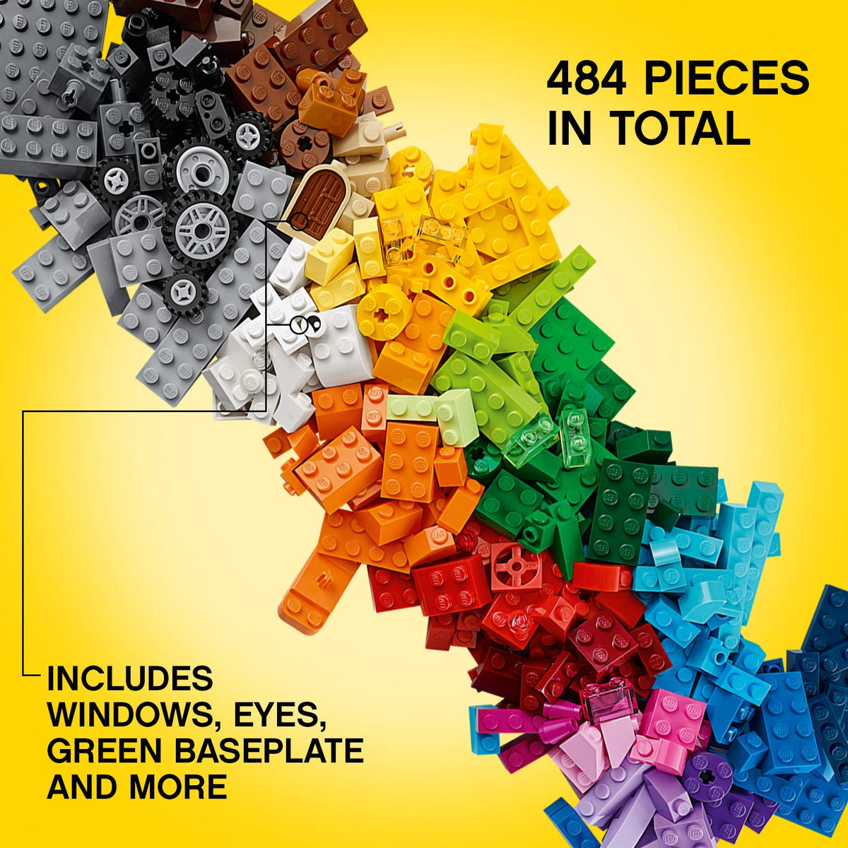 LEGO Classic baseplate with wheels expands play setups and stability.
