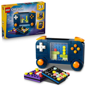 LEGO Creator 3-in-1 retro gaming console front view highlights display-ready build and imaginative play.