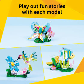 LEGO butterfly on stand with flowers supports creative storytelling