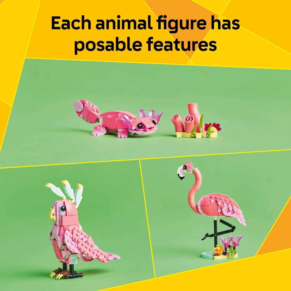 LEGO Creator 3-in-1 flamingo display stand with leafy backdrop for room décor