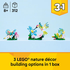 LEGO Creator 3-in-1 hummingbird on stand with flowers supports imaginative play