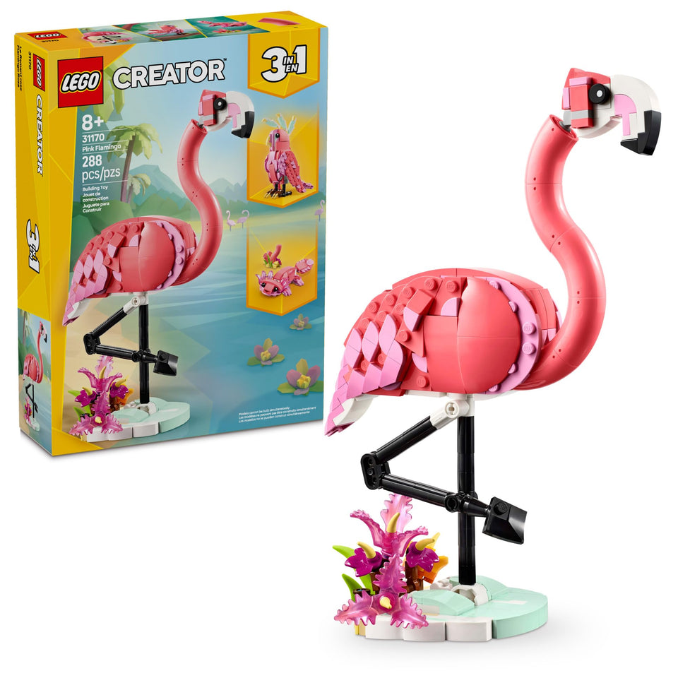 LEGO Creator 3-in-1 pink flamingo toy with posable joints for imaginative play