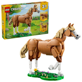 LEGO Creator 3-in-1 Beautiful Horse on a stand with posable joints for dynamic posing.