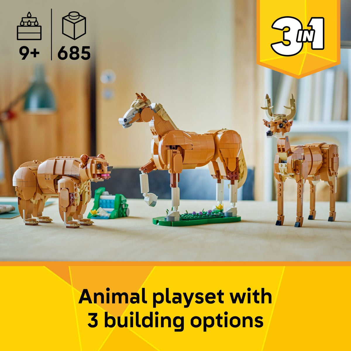 LEGO Creator 3-in-1 Beautiful Horse rearing pose promotes imaginative storytelling and action.
