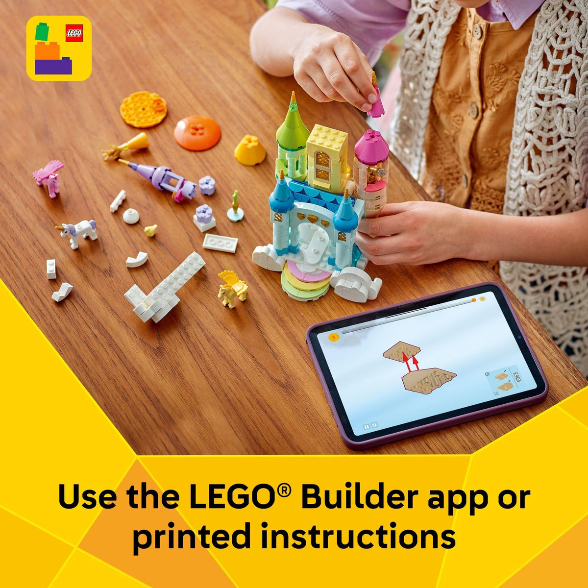 LEGO Builder app view helps kids save progress and view 3D models.