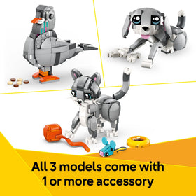 LEGO Creator 3-in-1 Playful Cat accessories show a food bowl and yarn for scene building