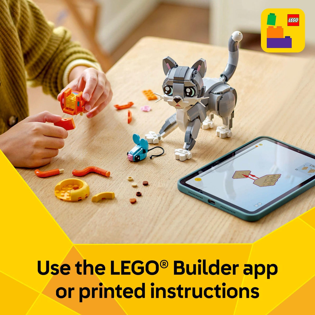 LEGO Creator 3-in-1 Playful Cat compact build with 407 pieces for creativity