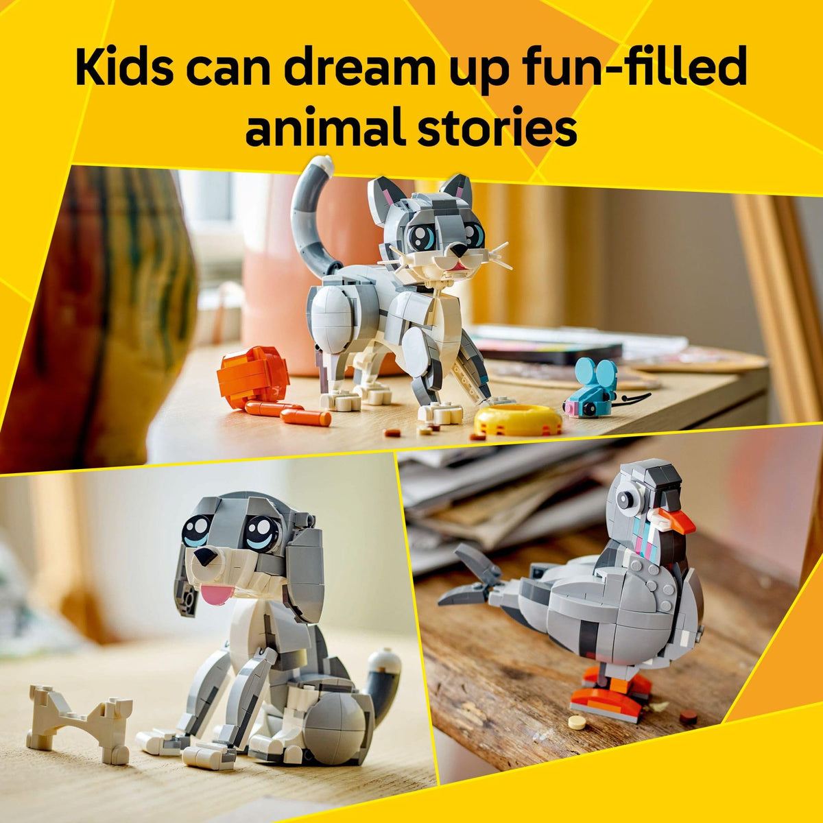 LEGO Creator 3-in-1 Playful Cat pigeon toy with rotating head for curious explorations