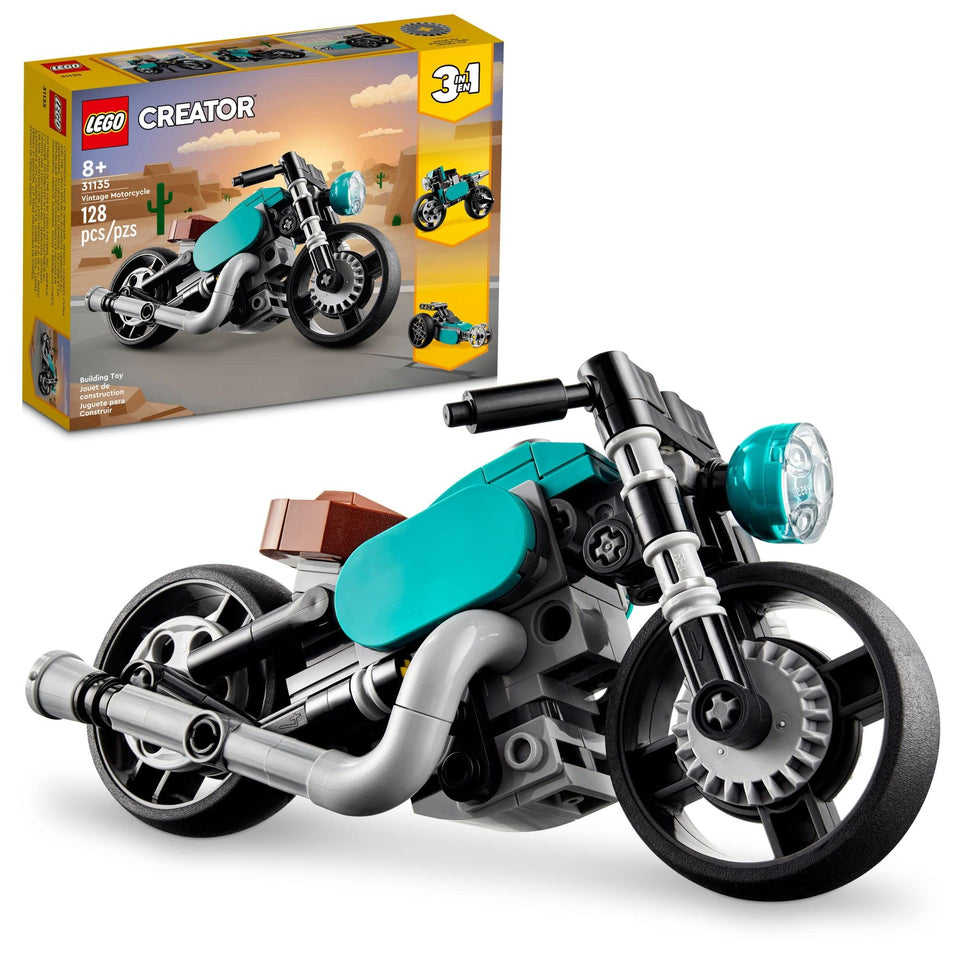 LEGO Creator 3-in-1 Vintage Motorcycle box inviting creative building and gifting ideas