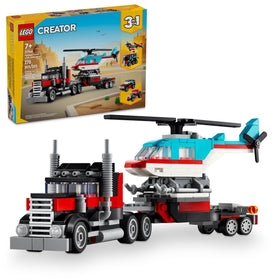 LEGO Creator 31146 flatbed truck with helicopter in action, ideal for imaginative play and storytelling