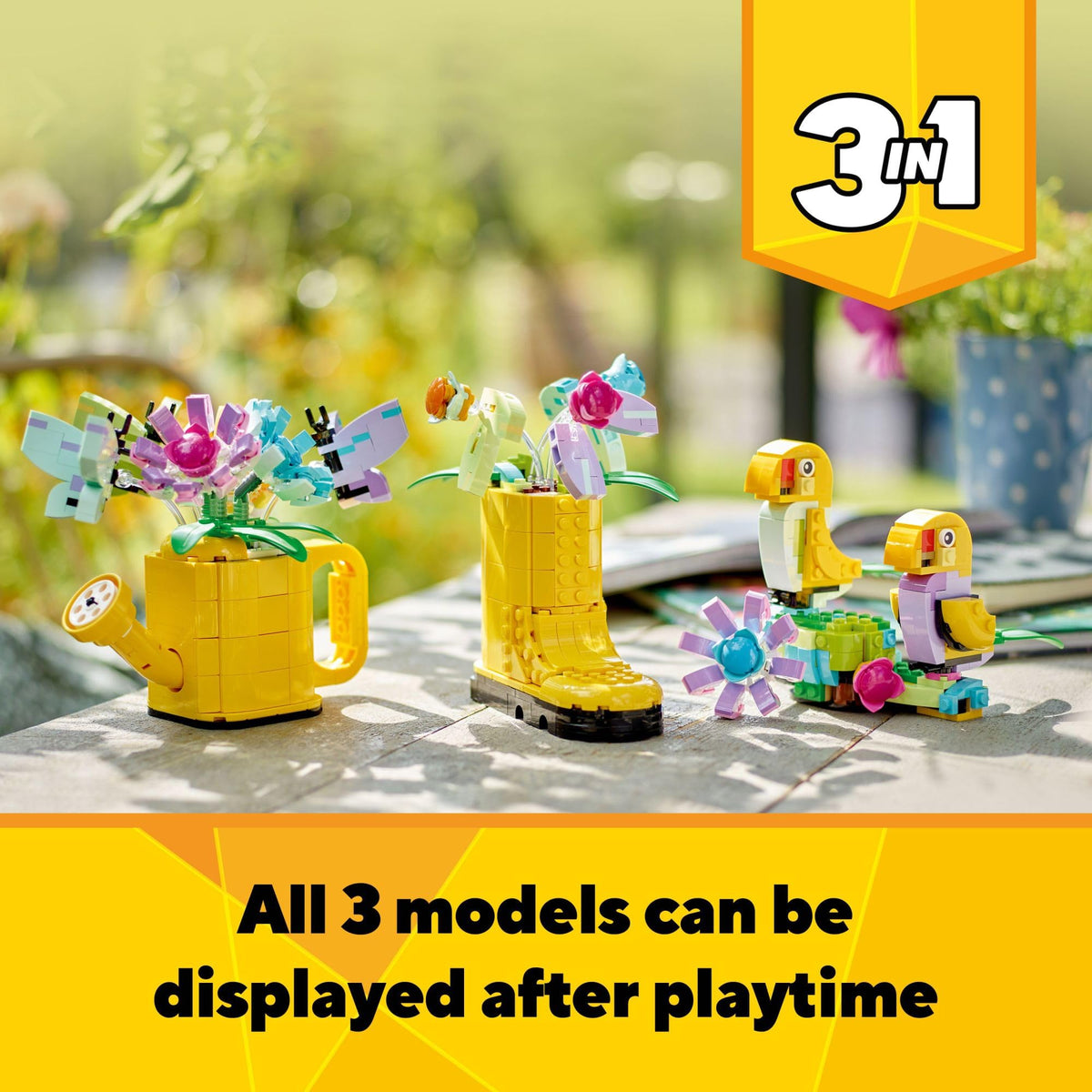 LEGO Creator Petals Close-up highlights movable petals on a vibrant flower build.