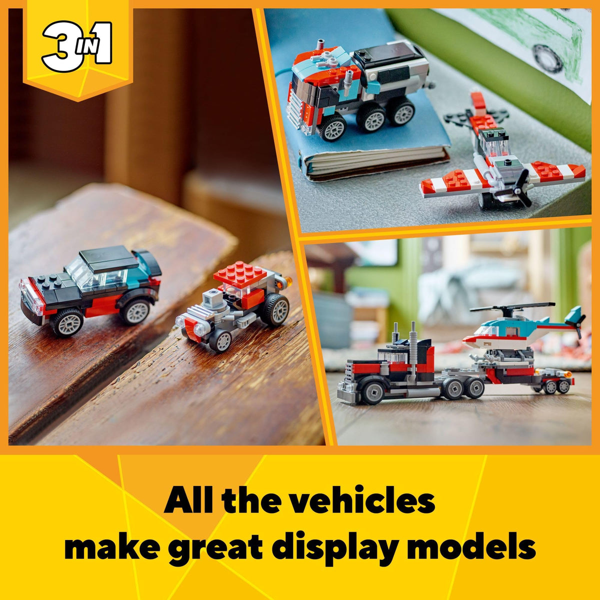 Moving wheels on LEGO Creator models enhance hands-on construction