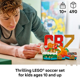 LEGO Cristiano Ronaldo CR7 logo detail highlights the brand icon for a collectible display.