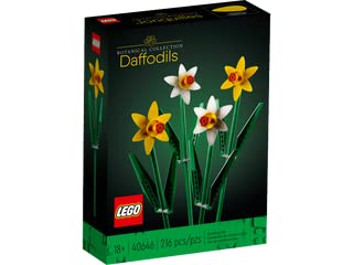 LEGO Daffodils 40646 close-up shows bright petals for playful building displays