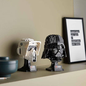 LEGO Darth Vader Helmet close-up emphasizes sinister contours and precise brickwork for collectors